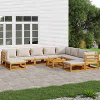  11 Piece Garden Lounge Set with Light Grey Cushions Solid Wood