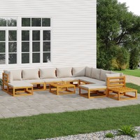  12 Piece Garden Lounge Set with Light Grey Cushions Solid Wood