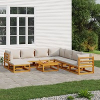  9 Piece Garden Lounge Set with Light Grey Cushions Solid Wood