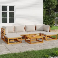  7 Piece Garden Lounge Set with Light Grey Cushions Solid Wood