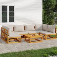  7 Piece Garden Lounge Set with Light Grey Cushions Solid Wood