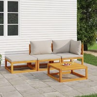  4 Piece Garden Lounge Set with Light Grey Cushions Solid Wood