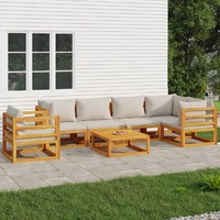  7 Piece Garden Lounge Set with Light Grey Cushions Solid Wood