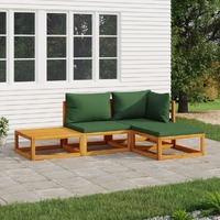  4 Piece Garden Lounge Set with Green Cushions Solid Wood