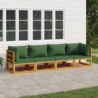  4 Piece Garden Lounge Set with Green Cushions Solid Wood