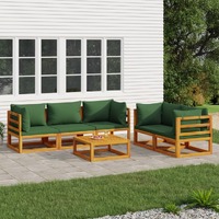  6 Piece Garden Lounge Set with Green Cushions Solid Wood