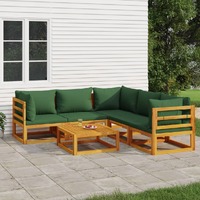  6 Piece Garden Lounge Set with Green Cushions Solid Wood