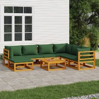  8 Piece Garden Lounge Set with Green Cushions Solid Wood