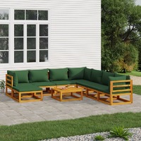  9 Piece Garden Lounge Set with Green Cushions Solid Wood