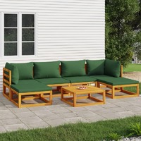  7 Piece Garden Lounge Set with Green Cushions Solid Wood