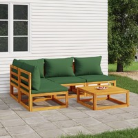  5 Piece Garden Lounge Set with Green Cushions Solid Wood