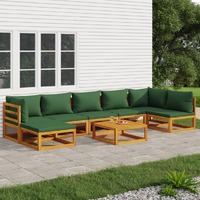  8 Piece Garden Lounge Set with Green Cushions Solid Wood