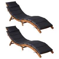  Sun Loungers with Cushions 2 pcs Dark Grey Solid Wood Acacia