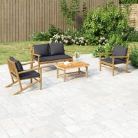  4 Piece Garden Lounge Set with Dark Grey Cushions Bamboo