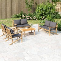  5 Piece Garden Lounge Set with Dark Grey Cushions Bamboo