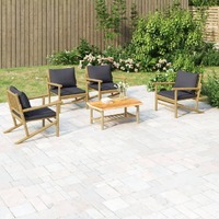  5 Piece Garden Lounge Set with Dark Grey Cushions Bamboo