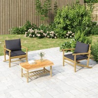  3 Piece Garden Lounge Set with Dark Grey Cushions Bamboo