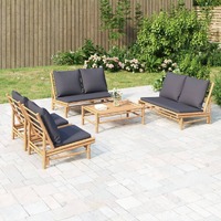  5 Piece Garden Lounge Set with Dark Grey Cushions Bamboo