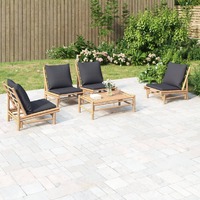  5 Piece Garden Lounge Set with Dark Grey Cushions Bamboo