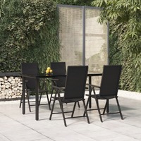  5 Piece Garden Dining Set Black Poly Rattan