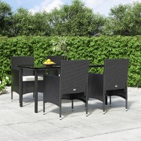  5 Piece Garden Dining Set with Cushions Black