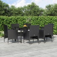  7 Piece Garden Dining Set with Cushions Black