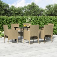  7 Piece Garden Dining Set with Cushions Beige and Black