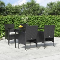  5 Piece Garden Dining Set with Cushions Black