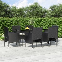  7 Piece Garden Dining Set with Cushions Black