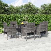 7 Piece Garden Dining Set with Cushions Grey and Black