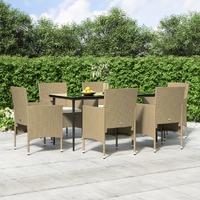  7 Piece Garden Dining Set with Cushions Beige and Black