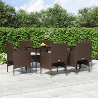  7 Piece Garden Dining Set with Cushions Brown and Black