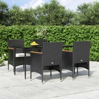  5 Piece Garden Dining Set with Cushions Black