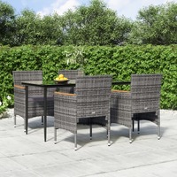  5 Piece Garden Dining Set with Cushions Grey and Black