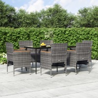  7 Piece Garden Dining Set with Cushions Grey and Black
