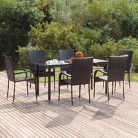  7 Piece Garden Dining Set Black Poly Rattan