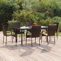  7 Piece Garden Dining Set Brown Poly Rattan