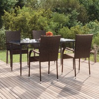  5 Piece Garden Dining Set Brown Poly Rattan