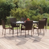  7 Piece Garden Dining Set Brown Poly Rattan