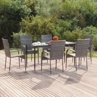  7 Piece Garden Dining Set Grey Poly Rattan
