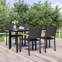  5 Piece Garden Dining Set Black Poly Rattan