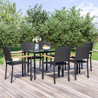 7 Piece Garden Dining Set Black Poly Rattan