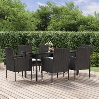  7 Piece Garden Dining Set with Cushions Black Poly Rattan