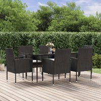  7 Piece Garden Dining Set with Cushions Black Poly Rattan