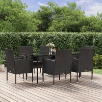  7 Piece Garden Dining Set with Cushions Black Poly Rattan