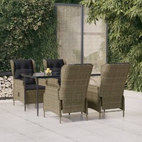  5 Piece Garden Dining Set Brown Poly Rattan