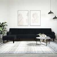  L-shaped Sofa Bed Black 260x140x70 cm Velvet