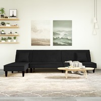  L-shaped Sofa Bed Black 255x140x70 cm Velvet