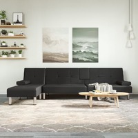  L-shaped Sofa Bed Black 255x140x70 cm Faux Leather