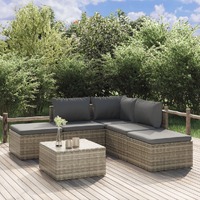  6 Piece Garden Lounge Set with Cushions Grey Poly Rattan